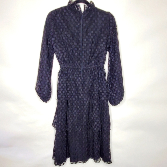 Black Lace Tiered Midi Dress Size L Ruffled High Neck Dark Romantic Whimsigoth - Picture 5 of 16